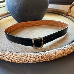 Reversible tan & black leather belt with silver buckle
